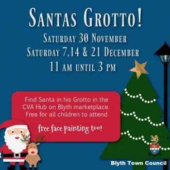 Visit Santa's Grotto in Blyth: 7th, 14th & 21st Dec at CVA Hub, Market Street, Blyth